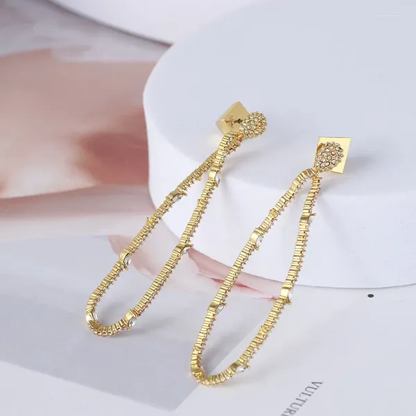 Boucles d'oreilles pendantes pour femmes, chaîne en Zircon, goutte plaquée or, vente en gros, bijoux de fête