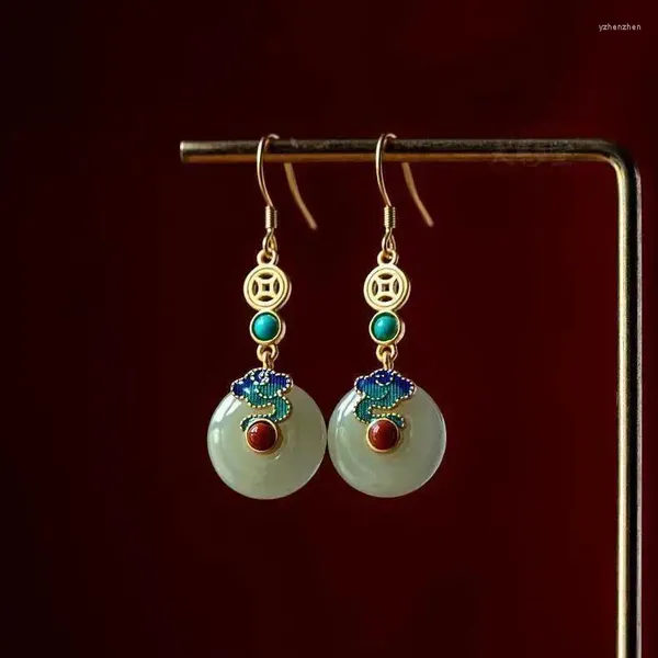 Boucles d'oreilles pendantes pour femmes, classiques et élégantes, en Jade blanc, crochet d'oreille en émail artisanal, goutte de nuage