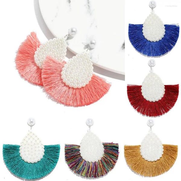 Boucles d'oreilles pendantes pour femmes, style bohémien coloré, avec perles, paillettes, breloque, frange, goutte, bijoux à la mode, grand