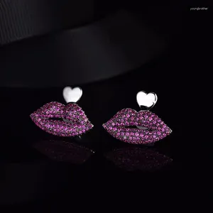 Boucles d'oreilles pendantes pour femmes, élégantes, sexy, lèvres rouges, boucles d'oreilles en cristal, boucles d'oreilles scintillantes pour adolescentes, accessoire de fête à la mode, bijou