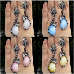 Dangle Oorbellen Vrouwen Etnische Veelkleurige Teardrop Steen Sieraden Vintage Druivenbladeren Wijnstokken Antieke Metalen Oorbel Gift Mujer