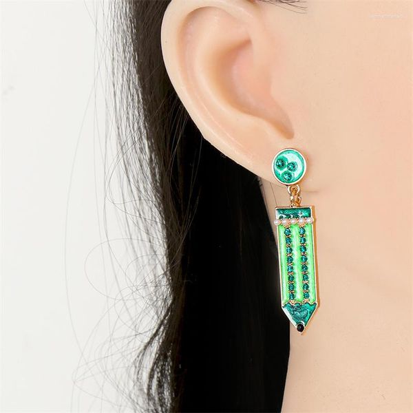 Pendientes colgantes para mujer, divertidos, bonitos, pequeños, 5 colores, diamantes de imitación, perla, lápiz para mujer, niña, accesorios de joyería