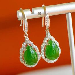 Boucles d'oreilles pendantes pour femmes, Jade vert, goutte d'eau, argent Sterling 925, néphrite, Jades Hetian, Zircon incrusté, luxe, perles en forme de larme