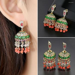 Dange oorbellen vrouwen jhumka tassel drop bells zirkon kralen voor bruids bruiloft sieraden feest vintage kerst etnische geschenken