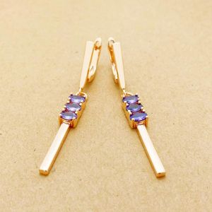 Boucles d'oreilles pendantes pour femmes, bâton Long, violet, Zircon naturel, or Rose, luxe, cadeau fin, décontracté, mode, bijoux exclusifs, 585