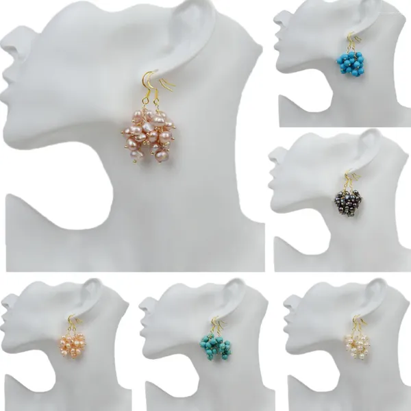 Boucles d'oreilles pendantes pour femmes, perles d'eau douce naturelles, raisin, blanc, rose, violet, noir, perle baroque, crochet, accessoires de bijoux