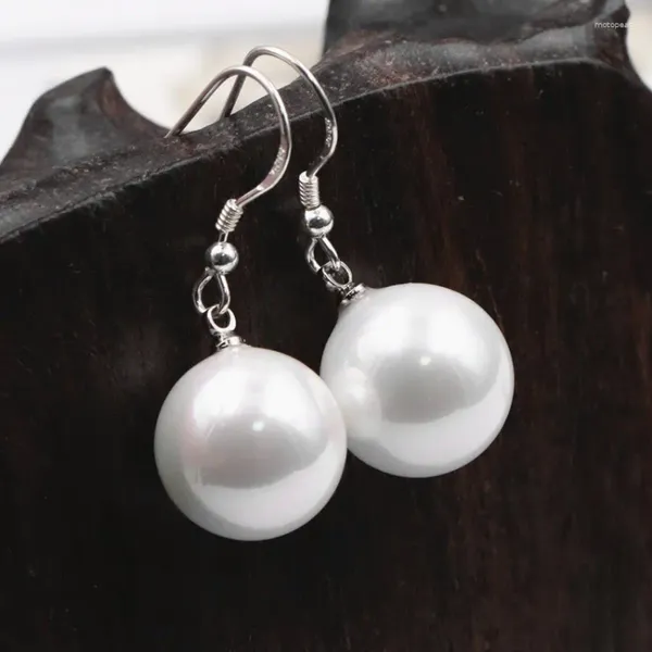 Pendientes colgantes para mujer, perlas naturales, concha de mar, moda de Plata de Ley 925, gota blanca, joyería para fiesta de boda B42