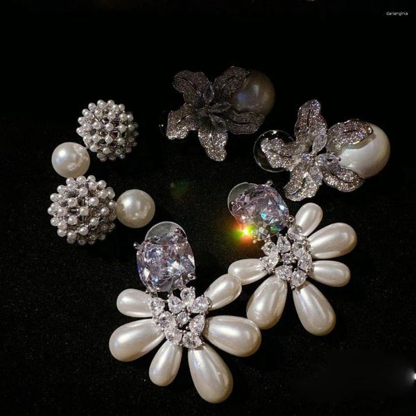 Boucles d'oreilles en pente Femmes Radiant Petal Gemstone Shel Deep Sea Shell Zhuhai Star Zircon