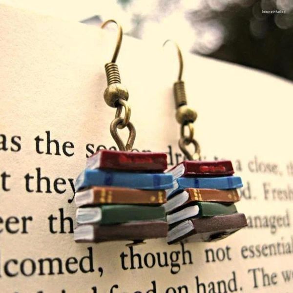 Boucles d'oreilles pendantes pour femmes, rétro, mode classique, pile de livres, pendentif multicolore pour filles, bijoux doux, cadeaux de fête