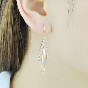 Boucles d'oreilles pendantes pour femmes, plaqué argent sterling 925, or Rose 18 carats, Double goutte d'eau, gracieuse, influenceur en ligne, mode coréenne E