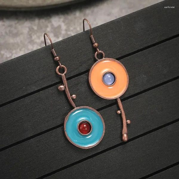 Pendientes colgantes para mujer, colgante de piedra con incrustaciones de Metal de bronce antiguo, estilo bohemio, regalos de joyería de compromiso hechos a mano para fiesta