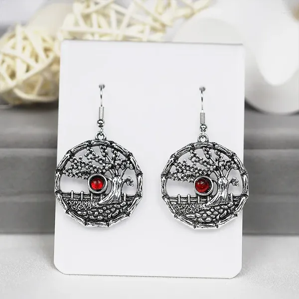 Pendientes colgantes Pendientes Vintage delicados para mujer, dijes circulares de moda, joyería de circonia cúbica roja, joyería romántica de estilo coreano