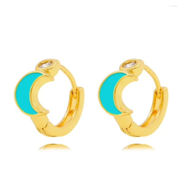 Pendientes colgantes de cobre dorado para mujer, Clips para las orejas con forma de luna y aceite que gotean, joyería sencilla que combina con todo para niña