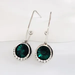 Boucles d'oreilles pendantes pour femmes, faites avec des cristaux d'autriche, Design rond, Bijoux suspendus de couleur argent