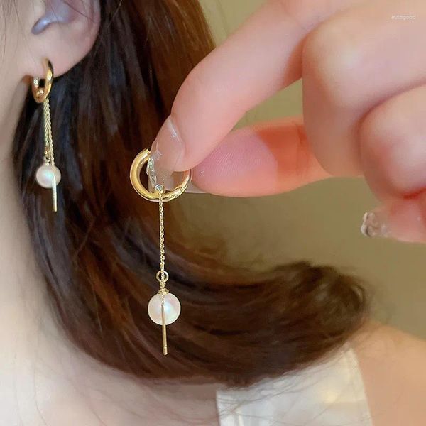 Boucles d'oreilles pendantes pour femmes, Simple, mode, Double usage, perle avant et arrière, cercle rond doré, bijoux de déclaration, pompon