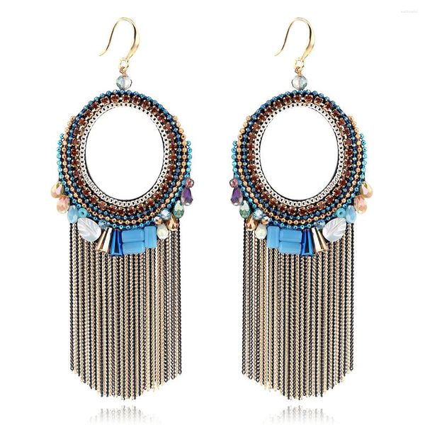 Pendientes colgantes con borlas para mujer, cadenas largas, gancho llamativo, aretes de cristal chapados en oro, joyería de moda, Bisutería