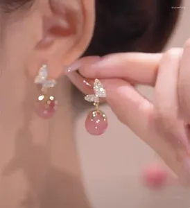 Boucles d'oreilles pendantes en cristal pour femmes, bijoux de tempérament, papillon, goutte d'eau, mode fille, couleur rose, opale, pendentif, cadeau de fête pour ami