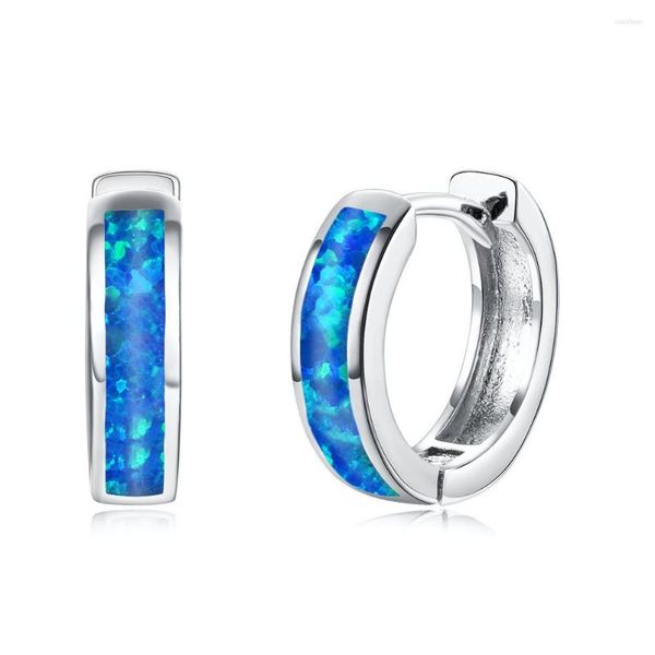 Boucles d'oreilles pendantes pour femmes, opale blanche, cercle rond blanc/bleu, bijoux à clipser