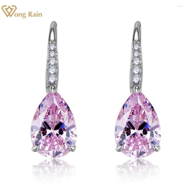 Pendientes colgantes Wong Rain 925 Sterling Silver Pear Cut Pink Sapphire High Carbon Diamond Gemstone Drop Fine Jewelry al por mayor