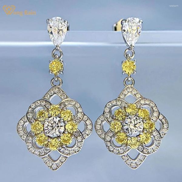 Boucles d'oreilles Wong Rain en argent Sterling 925, Citrine de laboratoire, saphir blanc, pierre précieuse, fleur, bijoux fins pour femmes, vente en gros