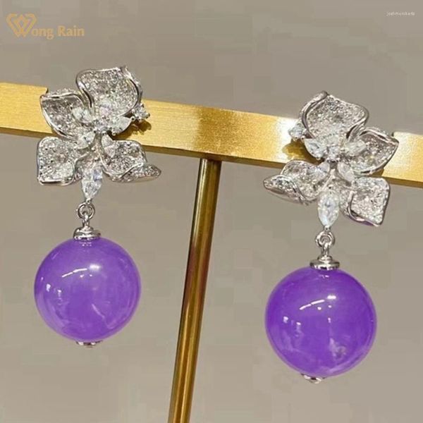 Boucles d'oreilles en pente Wong Rain Elegant 925 Sterling Silver Jade High Carbon Diamond Gemstone Flower Drop For Women Jewelry Wholesale