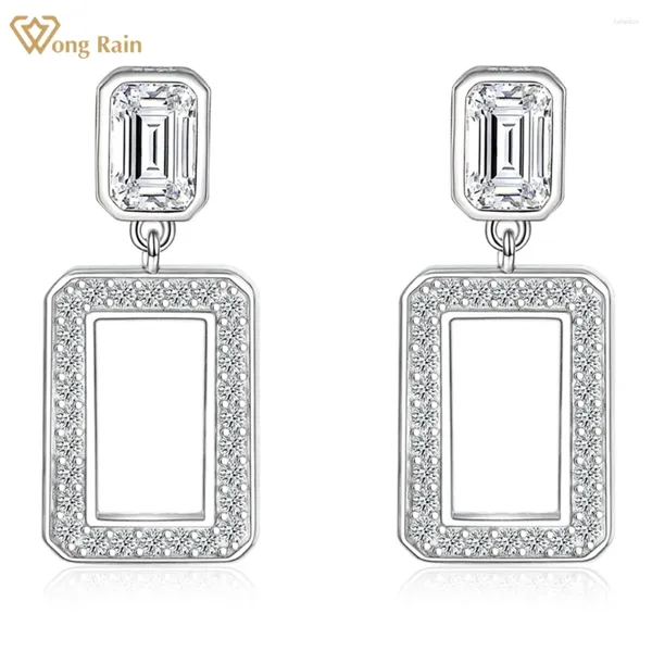 Boucles d'oreilles en peluche Wong Rain Simple 925 Sterling Silver 4 6 mm Emerald Cut Lab Sapphire Gemstone Drop pour femmes Bijoux fins