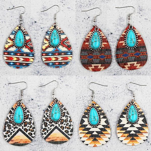 Boucles d'oreilles pendantes en bois, Cactus, Turquoise, breloques en cuir, cadeau pour Cowgirl, bijoux occidentaux, vente en gros, 2023