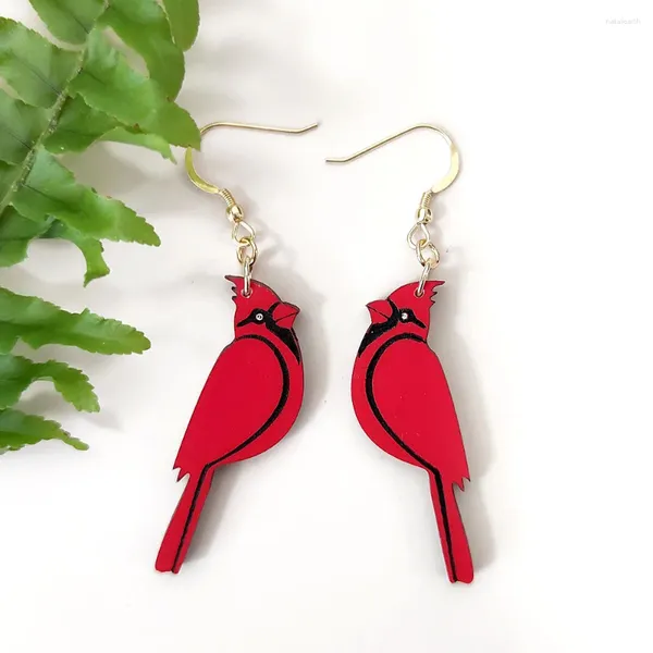 Pendientes colgantes de madera para mujer, Piercing de cardenal rojo, joyería fina de madera, accesorios para las orejas, archivo cortado con láser, arte de aves