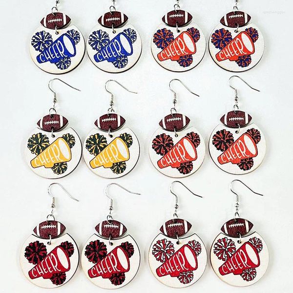 Boucles d'oreilles pendantes en bois pour femmes, cerceau de pom-pom girl de Sport, géométrie multicolore, accessoires de bijoux de Football américain pour femmes