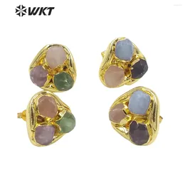 Pendientes colgantes WT-E748 Est WKT Diseño exclusivo Trible natural Ensamblar Ágata azul Forma de flor Studs de piedra América