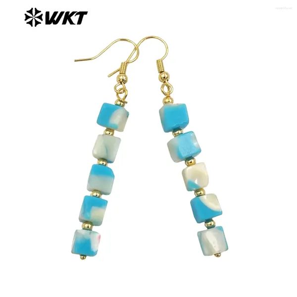 Pendientes colgantes WT-E750 WKT Hermosa caparazón de color cuadrado con gancho largo para mujeres Accesorios de moda de vacaciones en playa