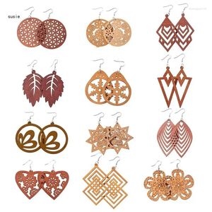 Boucles d'oreilles pendantes X7YA, 12 paires, Style ethnique tendance, goutte en bois africaine, décor ajouré pour fête