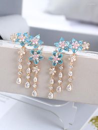 Boucles d'oreilles pendantes XIUMEIYIZU belle Mini fleur gland luxe plaqué or Zircon bijoux cristal ange oreille balayage grimpeur