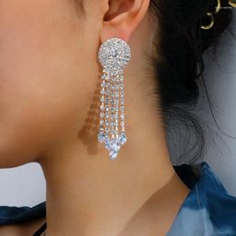 Dangle Oorbellen XSBODY Mode Ronde Cirkel Strass Sieraden Voor Vrouwen Bruids Waterdruppel Zirkoon Kwastje Bruiloft Accessoires