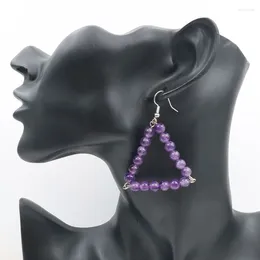 Boucles d'oreilles pendantes en forme de Triangle XSM, cristal blanc, perles rondes naturelles, pierres, boucles d'oreilles pour femmes et filles, bijoux à breloques, 1 paire