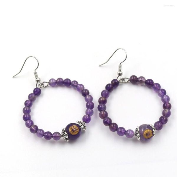 Boucles d'oreilles pendantes XSM Yoga 7 perles Chakra pierre naturelle sculptée symbole rond pour femmes Reiki cristal de guérison Long crochet boucle d'oreille