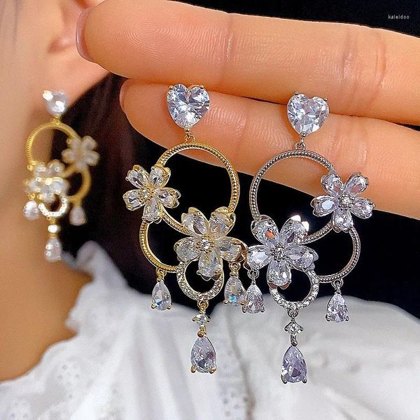 Boucles d'oreilles en peluche xuye fashion exquise cz fleur de pierre tassels marque design europe europe et américaine