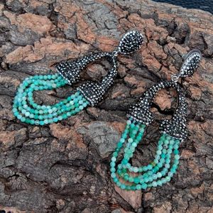 Dangle Oorbellen Y.YING Natuurlijke Groene Amazoniet Zwarte Macarsite Pave Grote Mode-sieraden
