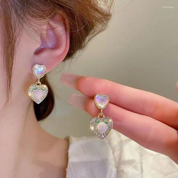 Boucles d'oreilles pendantes Y2k mode luxe cristal coeur huile pêche goutte boucle d'oreille mascotte ornements pour femmes accessoires de Saint-Valentin cadeau en gros