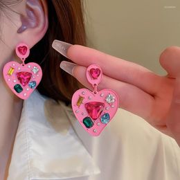 Boucles d'oreilles pendantes Y2k Ins grand coeur coloré coréen exagéré doux Studing pour femmes fille belle rose