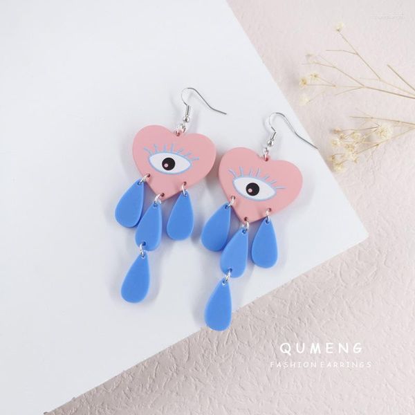 Pendientes colgantes Y2k Vintage Harajuku Evils Eye Rosa corazón borla para mujer moda linda gota de agua azul geométrico dulce pendiente chica