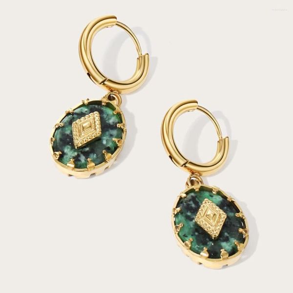 Pendientes colgantes YACHAN, gota de acero inoxidable para mujer, piedra Natural turquesa africana, pendiente de aro chapado en oro de 14K, regalo de joyería de moda