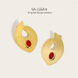 YACHAN – boucles d'oreilles pendantes de luxe en acier inoxydable pour femmes, Piercing en pierre rouge, bijoux esthétiques de styliste