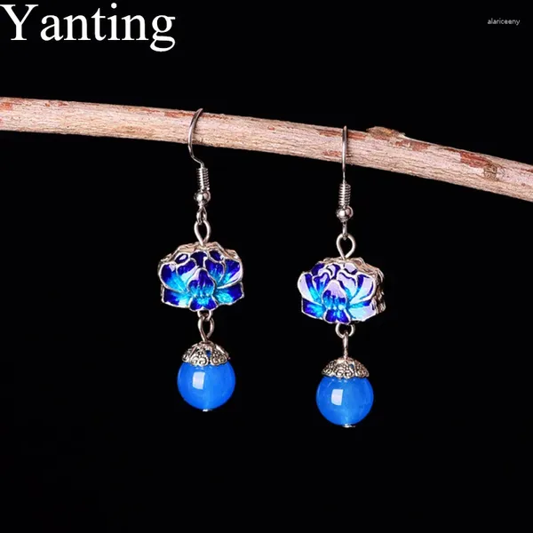 Pendientes colgantes Yanting azul Cloisonne étnico para mujer, hecho a mano con piedra Natural, accesorios clásicos para mujer, regalo al por mayor 0213