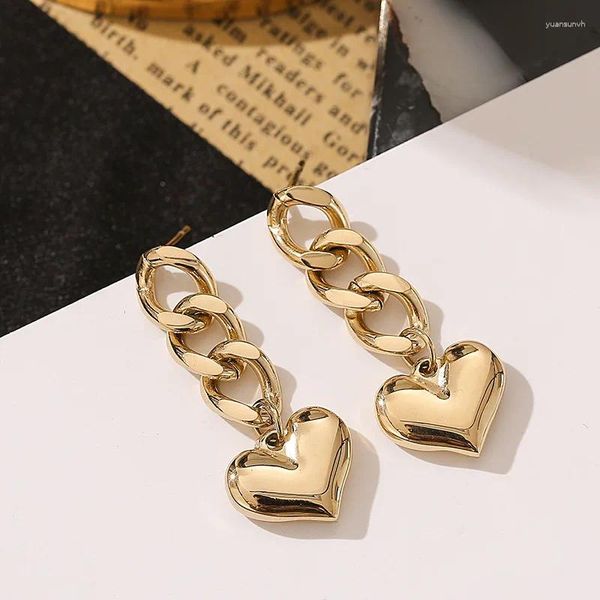 Pendientes colgantes YAOLOGE 316L Acero inoxidable Color dorado Cadena gruesa Corazón Gota 2023 Tendencia para mujeres Regalo Fiesta Joyería de moda Brincos