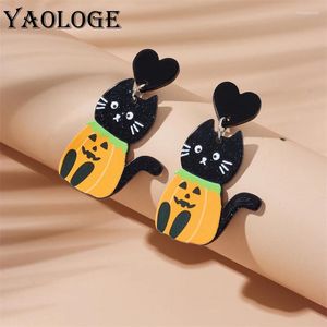 Boucles d'oreilles pendantes YAOLOGE acrylique créatif citrouille chat noir pendentif pour femmes fille mode oreille bijoux Halloween vacances cadeau fête