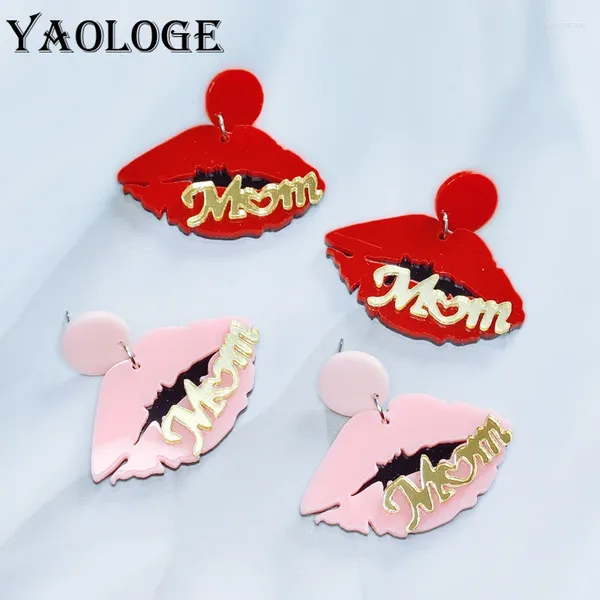 Boucles d'oreilles pendantes YAOLOGE moderne rouge lèvres pendentif pour femmes dames acrylique bijoux Alphabet maman lèvre épissé boucle d'oreille