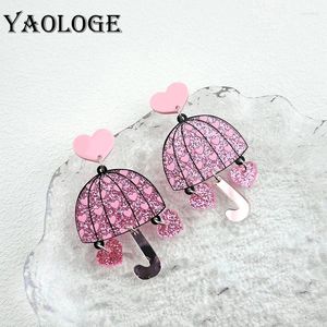 Dangle Oorbellen YAOLOGE Valentijnsdag Roze Spiegel Liefde Paraplu overdreven Creatief ontwerp Gevoel Dames Gepersonaliseerde sieraden Geschenk