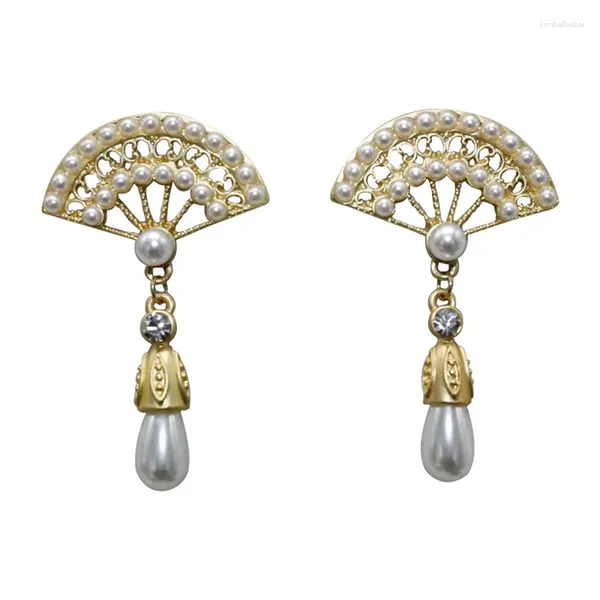 Pendientes colgantes Ydgy Classic Fan Retro gota de agua perla adornan la cara accesorios de súper belleza al por mayor