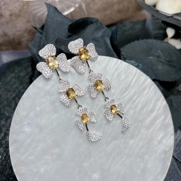 Pendientes colgantes de cristal amarillo, Clips para las orejas, flores, gotas personalizadas, Plata de Ley 925, moda de lujo asequible de alta calidad